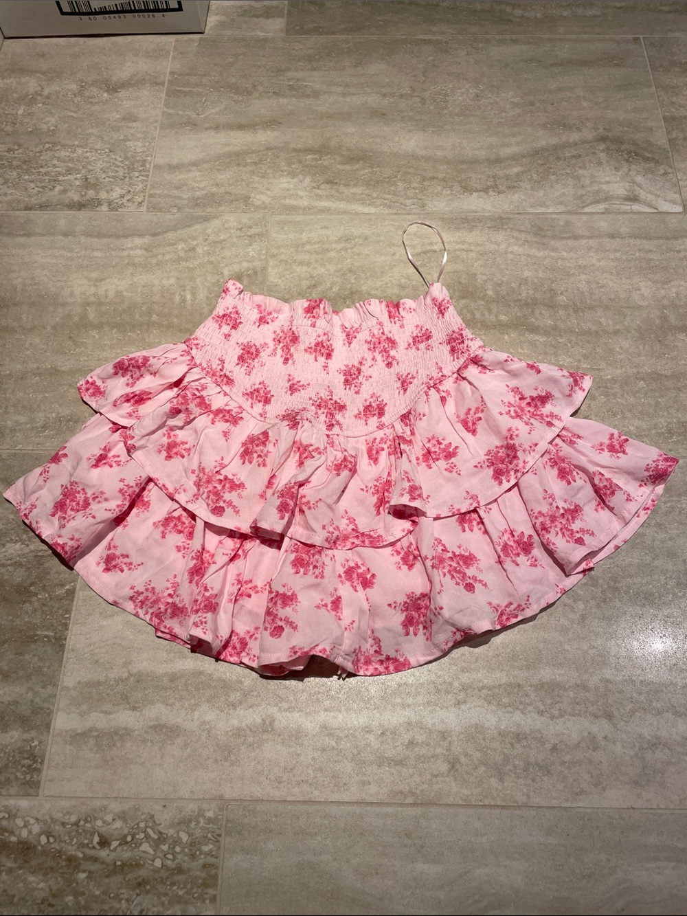 Altar'd State Pink Floral Smocked Tiered Ruffle Skirt